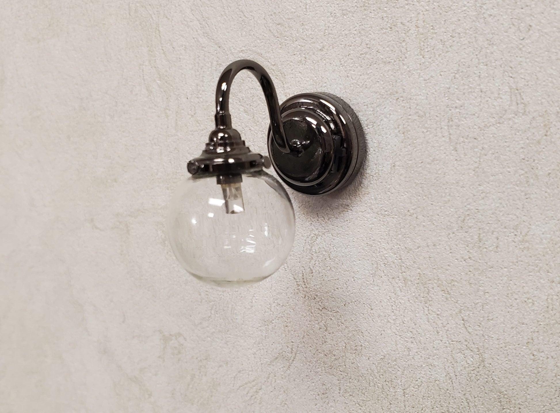 Dollhouse Extra Large Globe Wall Light Black Chrome Battery Operated 1:12 Scale