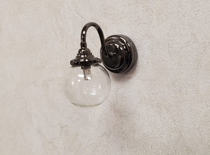 Dollhouse Extra Large Globe Wall Light Black Chrome Battery Operated 1:12 Scale