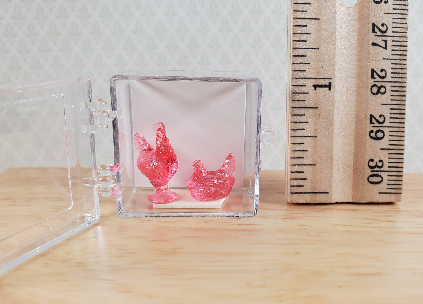 Dollhouse 2 Tiny Pink Rooster & Hen Figurines 1:12 Scale by Chrysnbon Miniatures