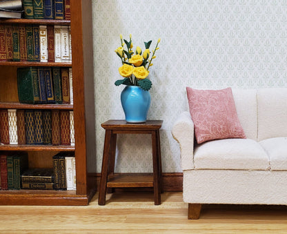 Dollhouse Yellow Roses in a Large Blue Ceramic Vase 1:12 Scale Miniature