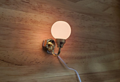 Dollhouse White Globe Wall Sconce 12 Volt with Plug 1:12 Scale Miniature Light