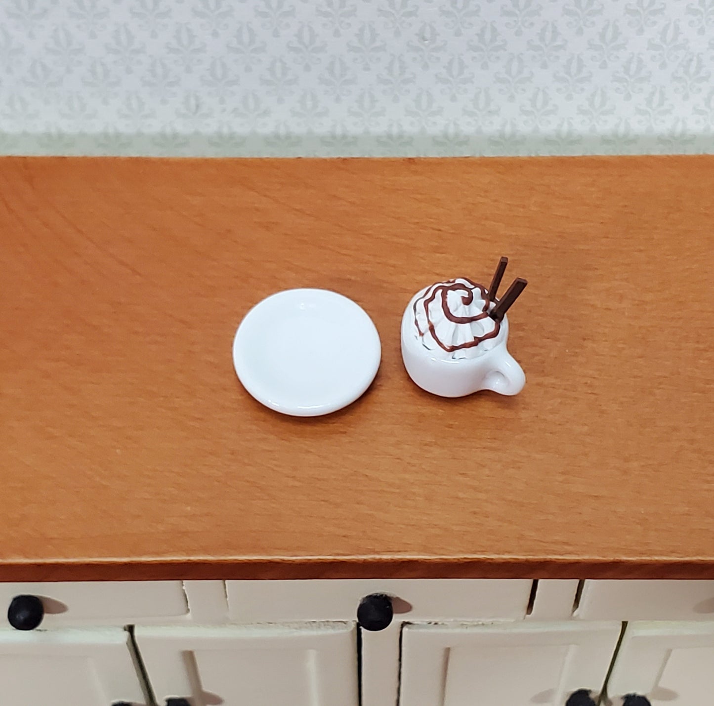 Dollhouse Hot Cocoa or Mocha Latte Mug with Whipped Cream 1:12 Scale Miniature