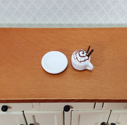 Dollhouse Hot Cocoa or Mocha Latte Mug with Whipped Cream 1:12 Scale Miniature