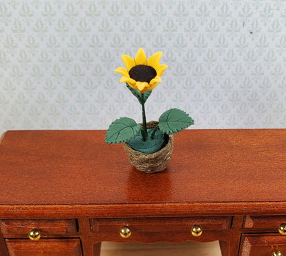 Dollhouse Single Sunflower Plant in a Natural Woven Planter 1:12 Scale Miniature