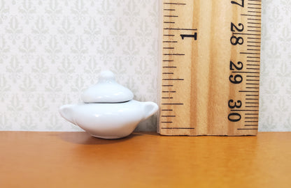 Dollhouse Small Ceramic Pot White with Handles and Lid 1:12 Scale Miniature Dish