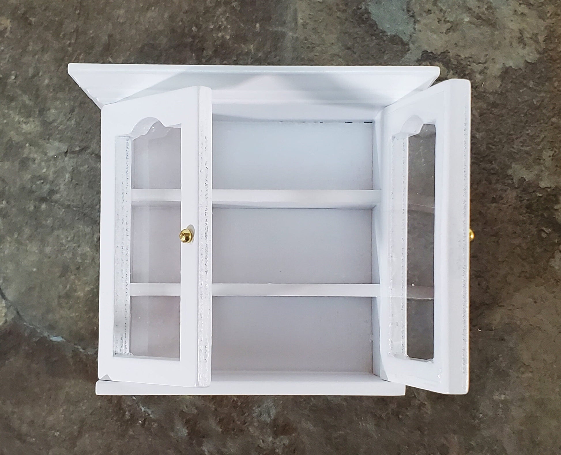 Dollhouse Upper Kitchen Cabinet White Finish 1:12 Scale Miniature Hanging Cupboard