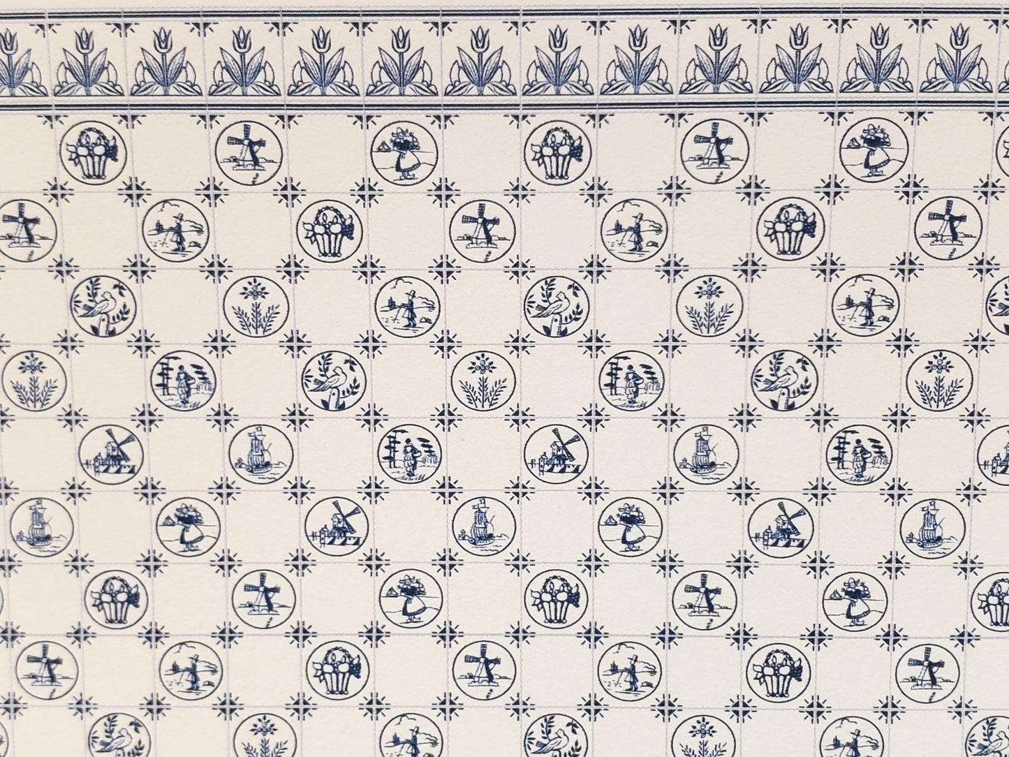 Dollhouse HALF SCALE Wallpaper 3 Sheets Dutch Delft Blue 1:24 Scale Miniature