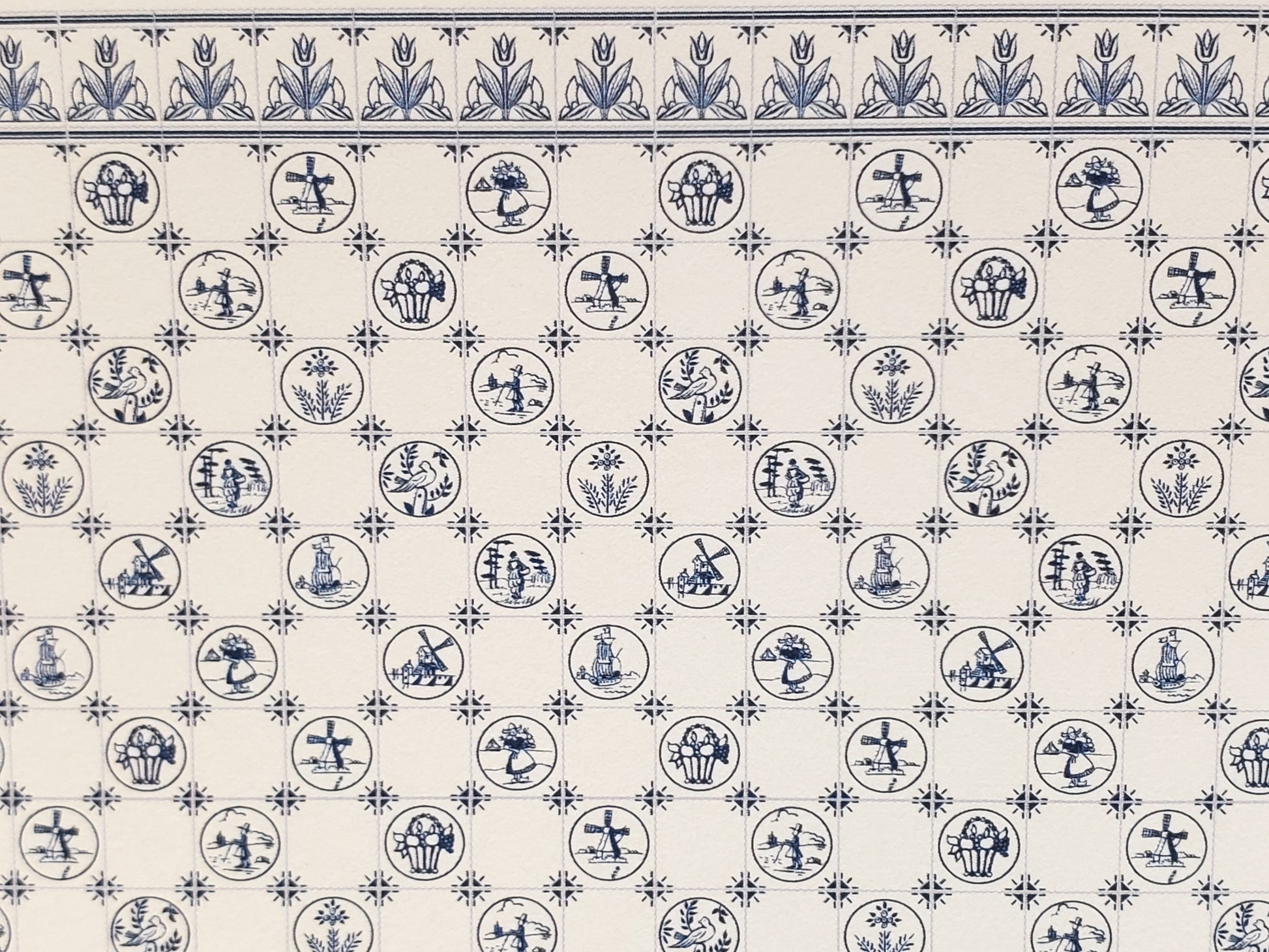 Dollhouse HALF SCALE Wallpaper 3 Sheets Dutch Delft Blue 1:24 Scale Miniature