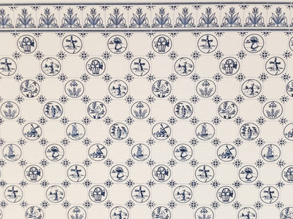 Dollhouse HALF SCALE Wallpaper 3 Sheets Dutch Delft Blue 1:24 Scale Miniature