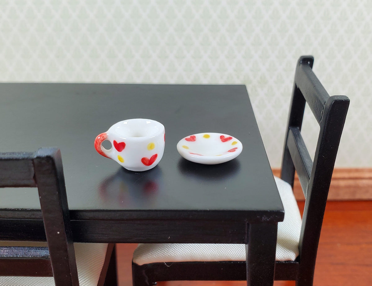 Dollhouse Ceramic Coffee Mug Cup with Saucer Hearts Motif 1:12 Scale Miniature