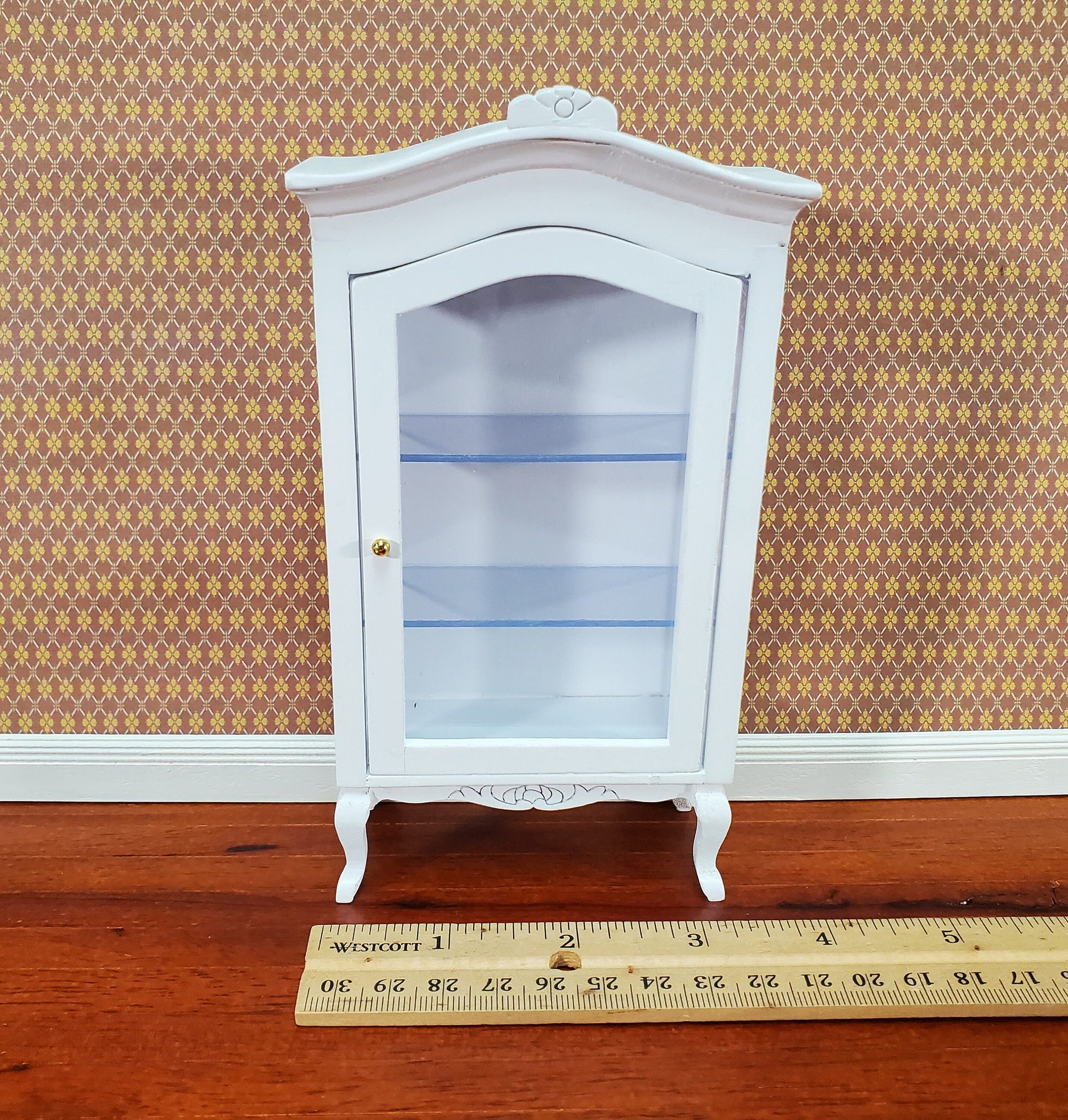 Dollhouse Large Curio Cabinet with Door White Finish 1:12 Scale Miniature Furniture