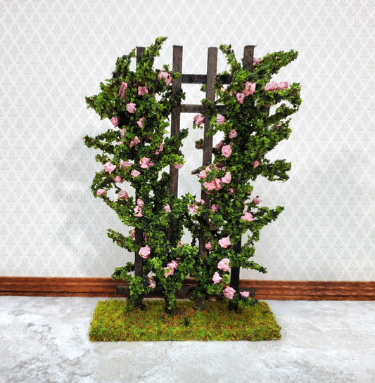 Dollhouse Climbing Roses on Trellis Pink Flowering Shrub 1:12 Scale Miniature