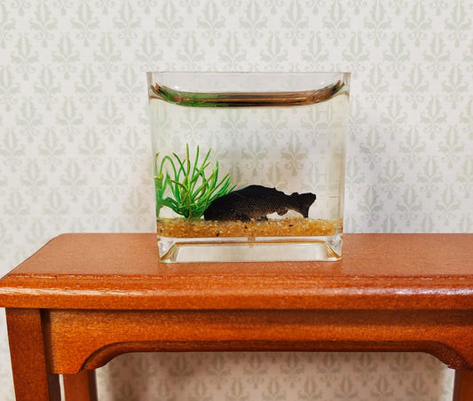Dollhouse Black Fish in Tank Bowl Aquarium 1:12 Scale Modern Miniatures