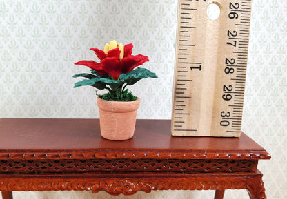 Dollhouse Small Poinsettia Plant in a Terra Cotta Pot 1:12 Scale Miniature