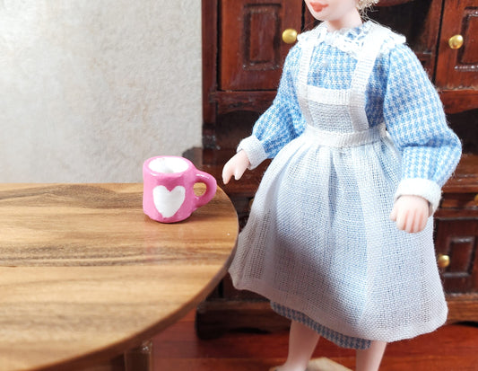 Dollhouse HALF SCALE Valentines Mug Pink with White Heart 1:24 Miniature