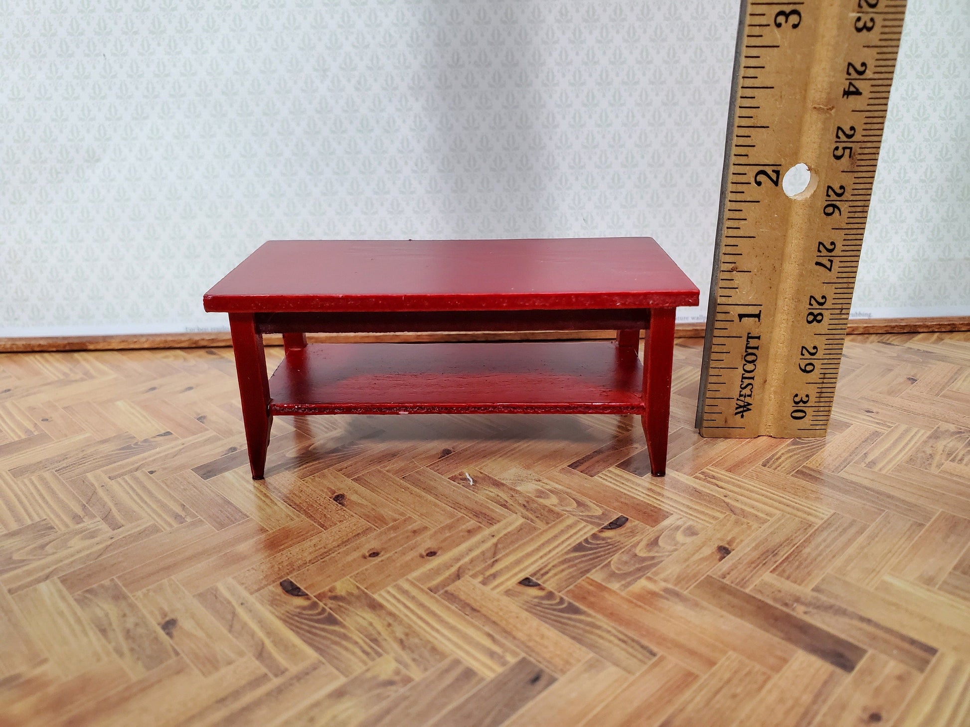 Dollhouse Modern Coffee Table with Shelf Wood Mahogany Finish 1:12 Scale Miniature Furniture