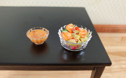 Miniature Shrimp Salad Bowl with Side of Dressing 1:12 Scale Dollhouse Food