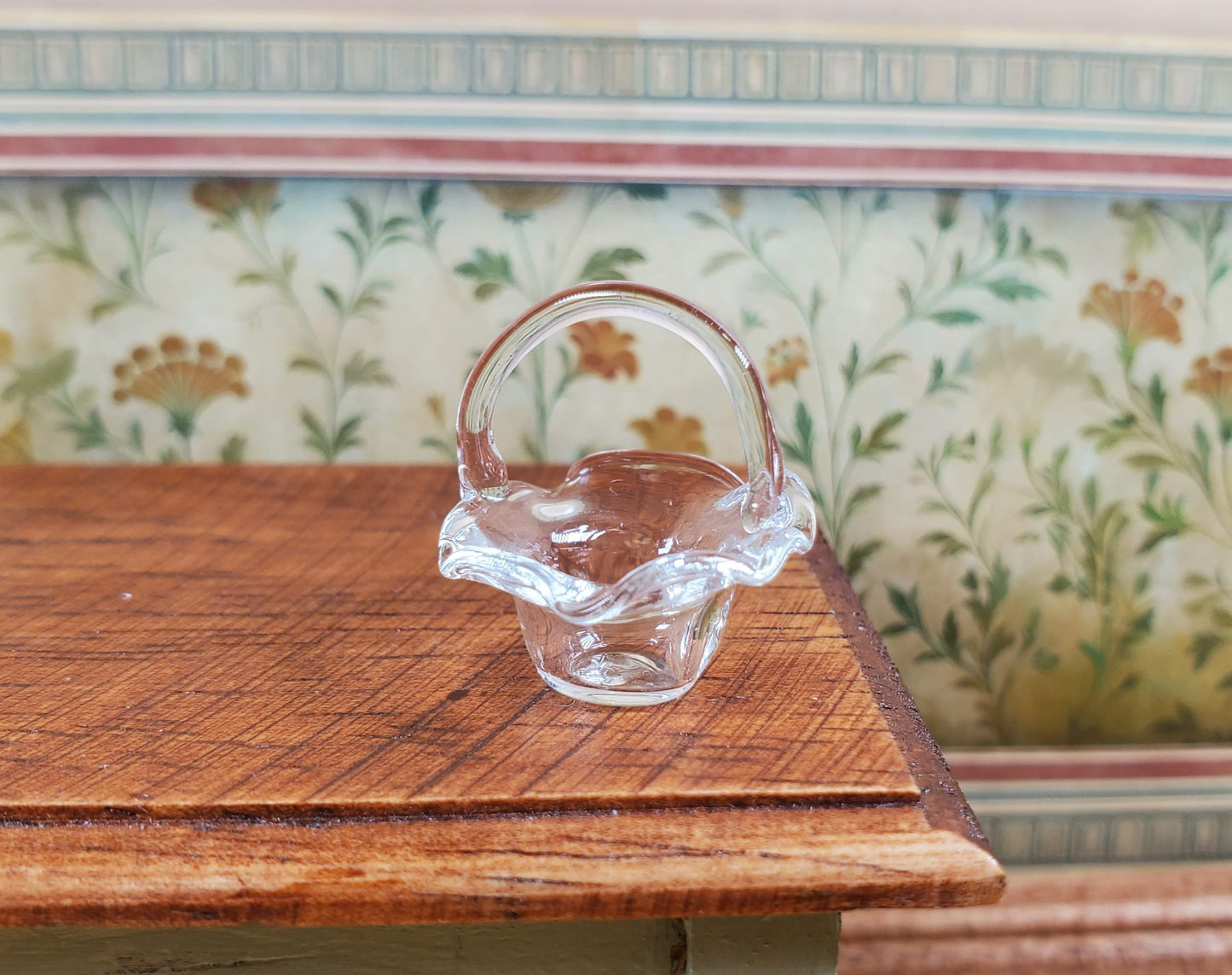 Dollhouse Glass Fluted Basket 1:12 Scale Miniature Decoration Flowers