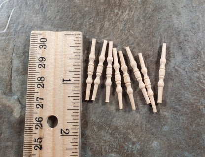 Dollhouse Miniature Spindles Small Wood 8 Pieces 1:12 Scale 1 1/4" HW12031