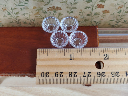Dollhouse 4 Small Bowls Clear Plastic Fluted Edge 1:12 Scale Miniature Dishes