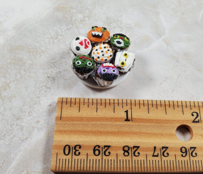 Dollhouse Plate of Halloween Theme Cupcakes on Ceramic Plate 1:12 Scale