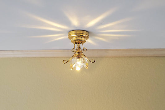 Dollhouse Miniature Battery Light Hanging Ceiling Lily Flower Lamp 1:12 Scale