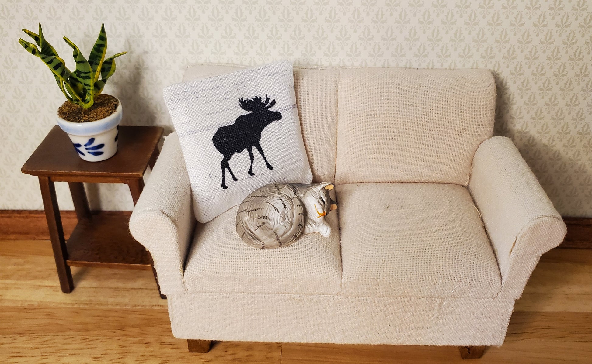 Dollhouse Miniature Pillow Moose Silhouette Handmade 1:12 Scale 1 1/2"