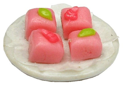 Dollhouse Petit Fours Glaces on Plate 1:12 Scale Miniature Dessert Food Bakery