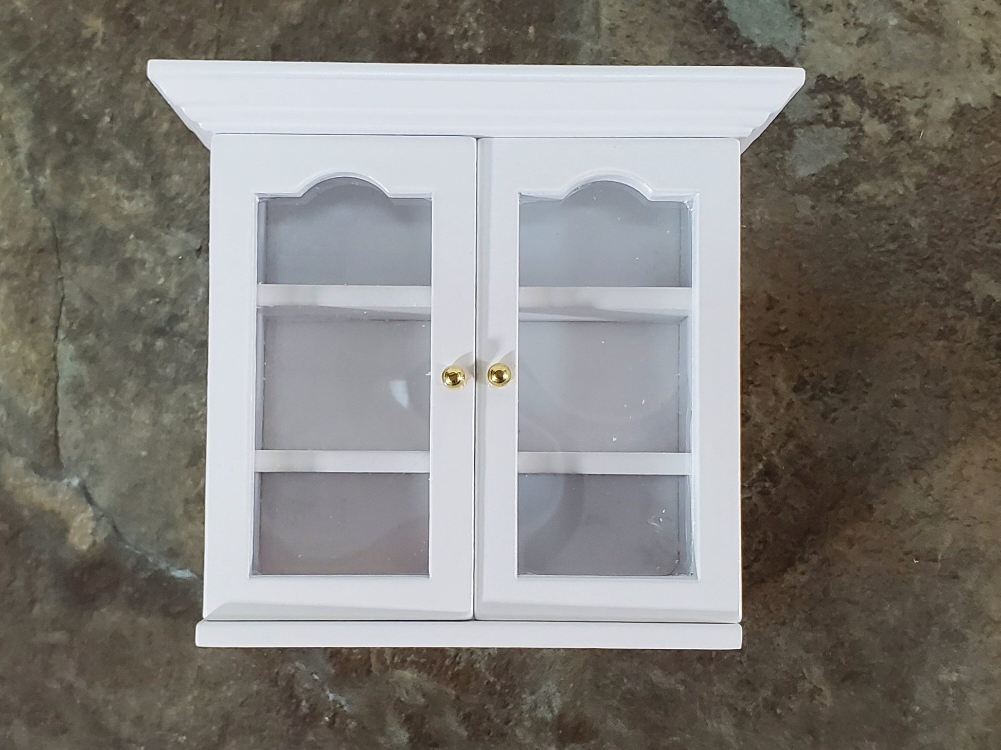 Dollhouse Upper Kitchen Cabinet White Finish 1:12 Scale Miniature Hanging Cupboard