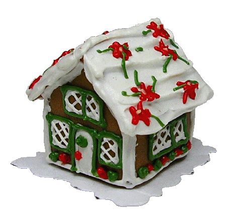 Dollhouse Gingerbread House Poinsettia Roof 1:12 Scale Miniature Food Bakery