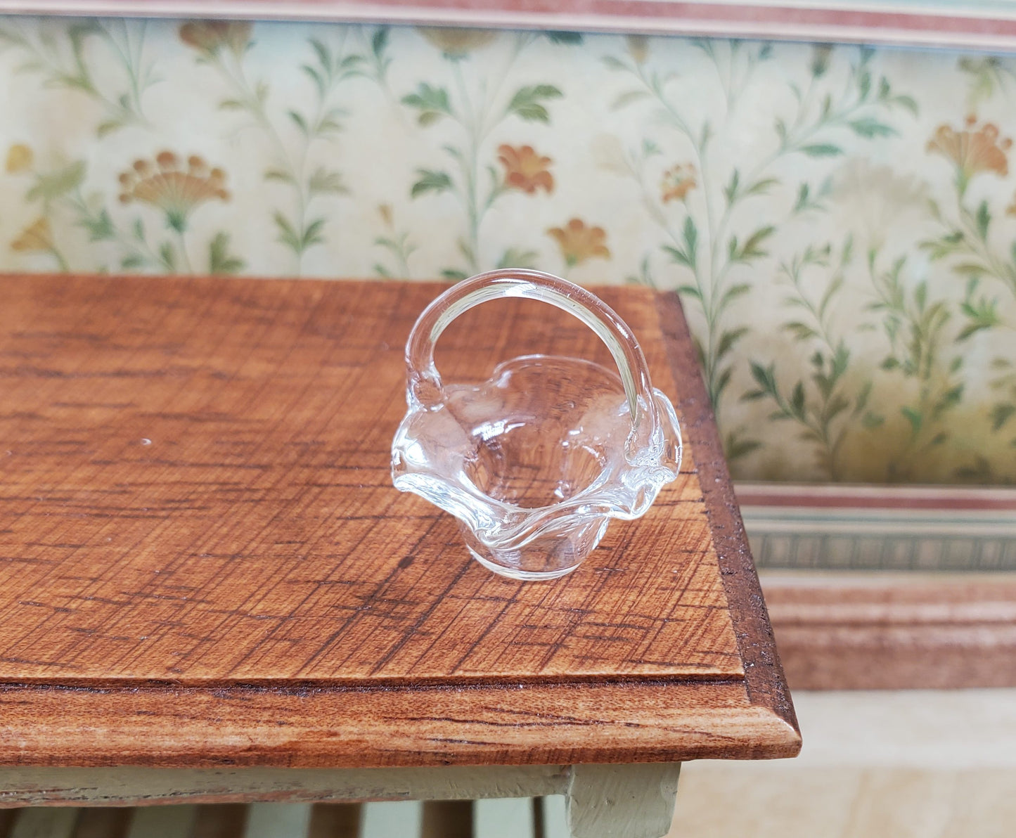 Dollhouse Glass Fluted Basket 1:12 Scale Miniature Decoration Flowers