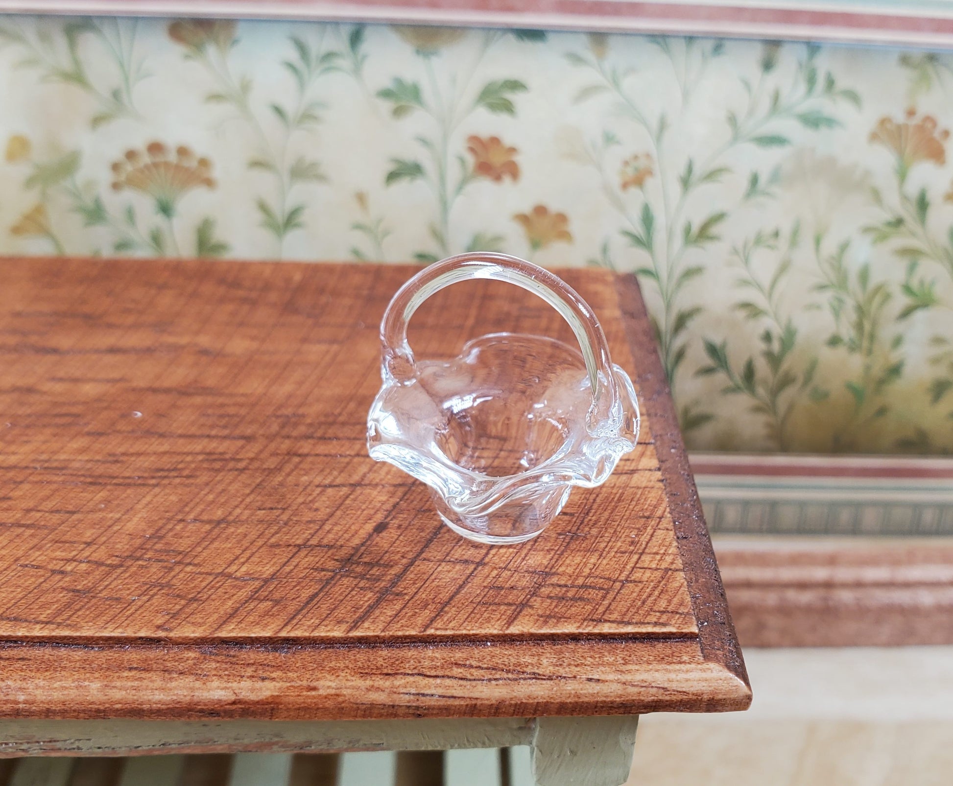 Dollhouse Glass Fluted Basket 1:12 Scale Miniature Decoration Flowers
