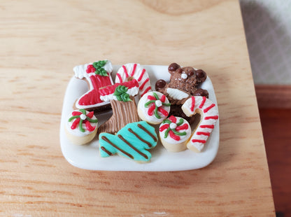Dollhouse Christmas Cookies on Ceramic Tray 1:12 Scale Candy Canes Teddy Bear