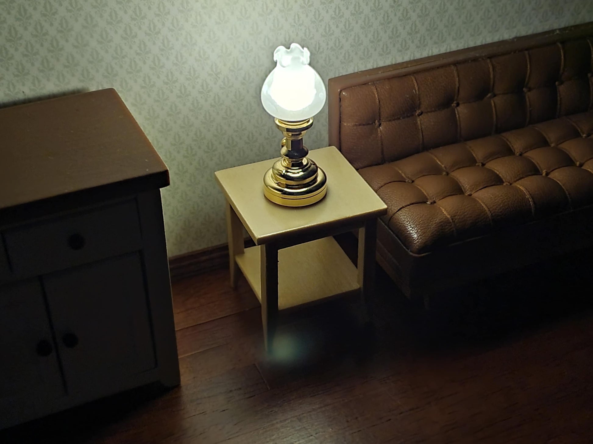 Dollhouse Side Table with Shelf Modern Style Light Oak Finish 1:12 Scale Miniature Furniture