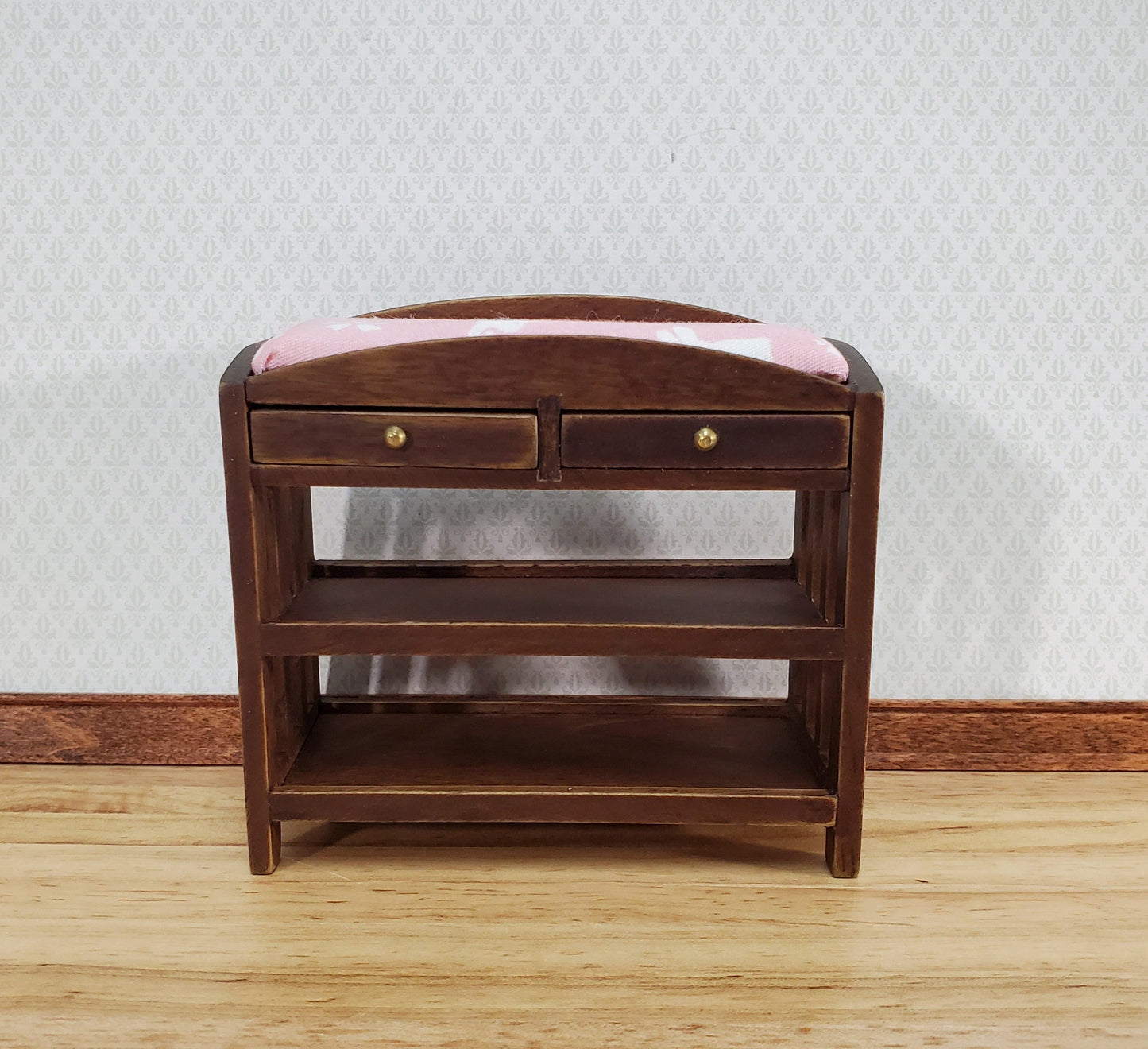 Modern Dollhouse Changing Table Wood Walnut Finish 1:12 Scale Nursery Room Furniture