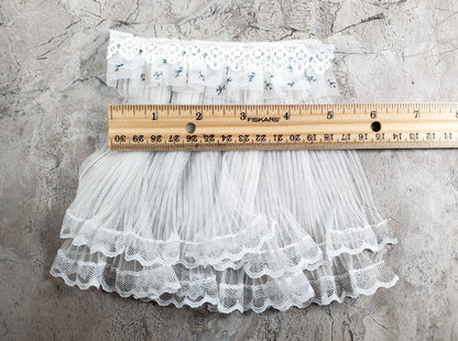 Dollhouse Lace Curtains Cream with Blue Floral Valance 1:12 Scale 5" W x 6" L