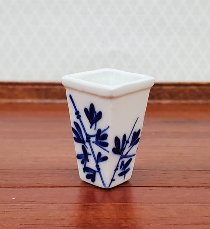 Dollhouse Blue & White Decorative Vase for Flowers Square 1:12 Scale Miniature