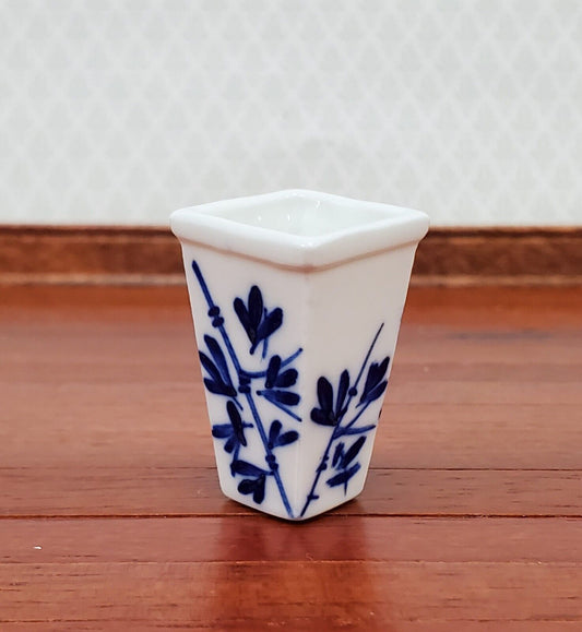 Dollhouse Blue & White Decorative Vase for Flowers Square 1:12 Scale Miniature