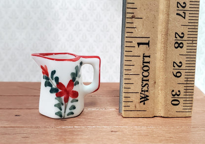 Dollhouse Ceramic Pitcher White Green Red Floral Design with Handle 1:12 Scale