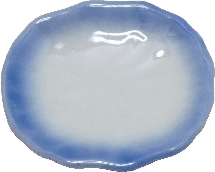Dollhouse Large Ceramic Platter White with Blue Trim 1:12 Scale Miniature Dish