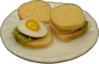 Dollhouse Two Egg Sandwiches on a Scalloped Plate 1:12 Scale Miniature Food