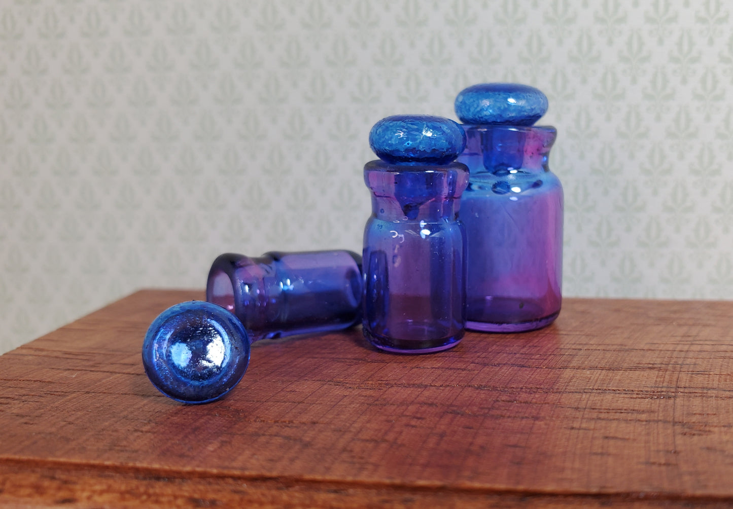 Dollhouse Round Glass Cannisters Blue/Purple Set of 3 1:12 Scale Miniature