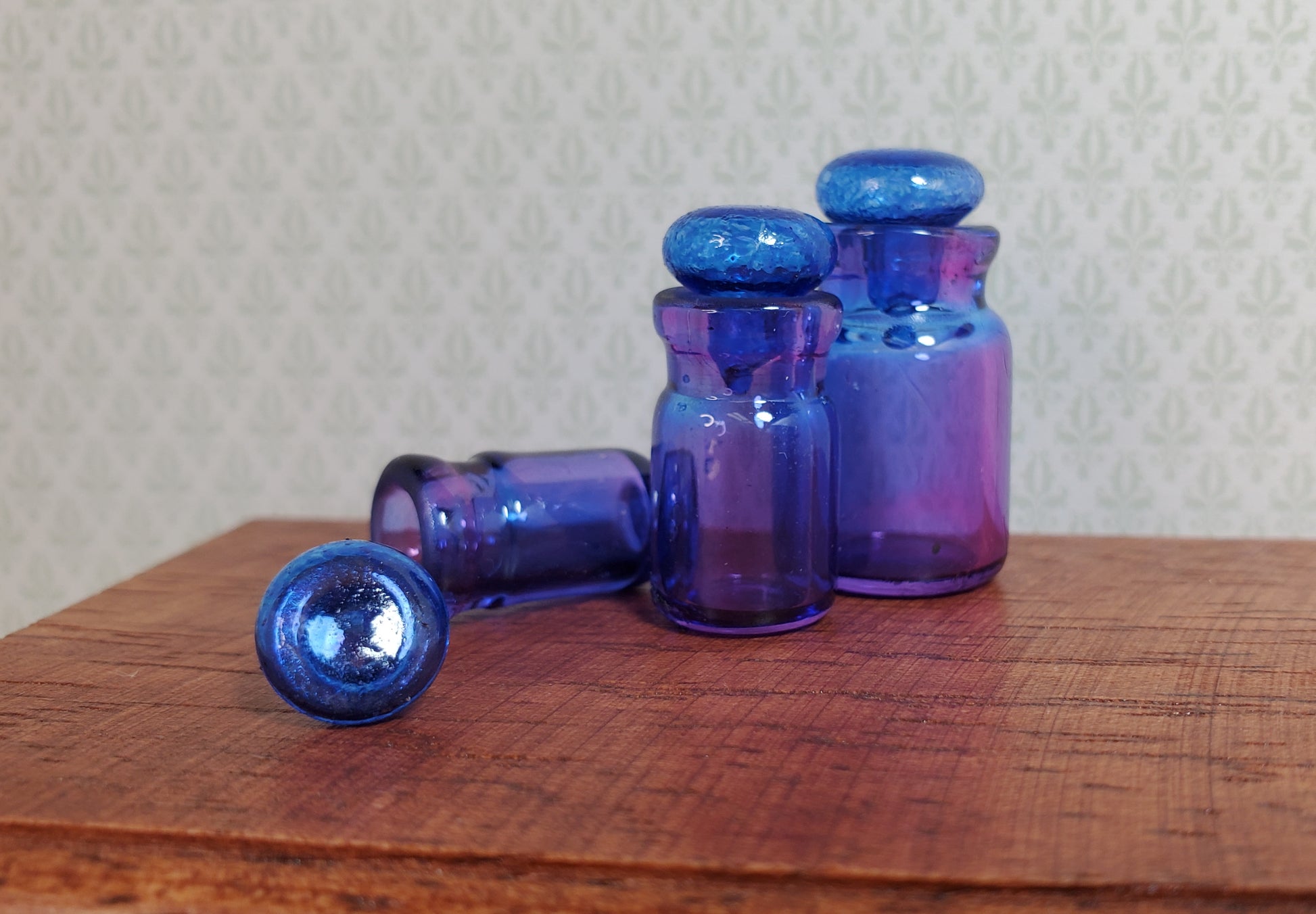 Dollhouse Round Glass Cannisters Blue/Purple Set of 3 1:12 Scale Miniature