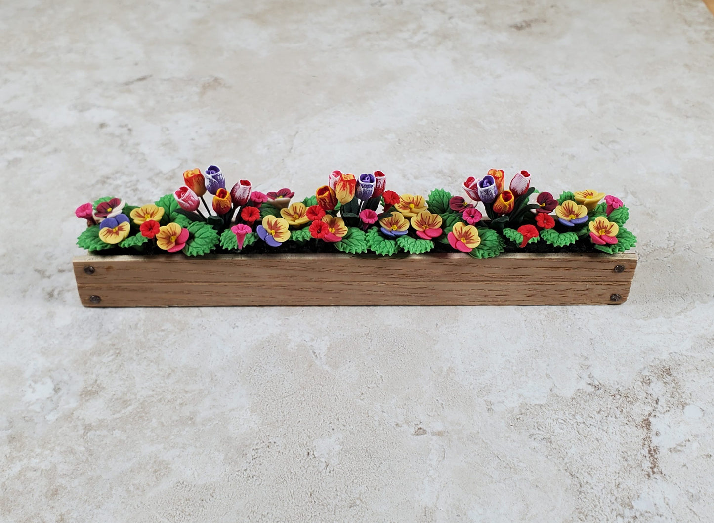 Dollhouse Colorful Tulips & Pansies in 5.5" Window Box Planter 1:12 Scale
