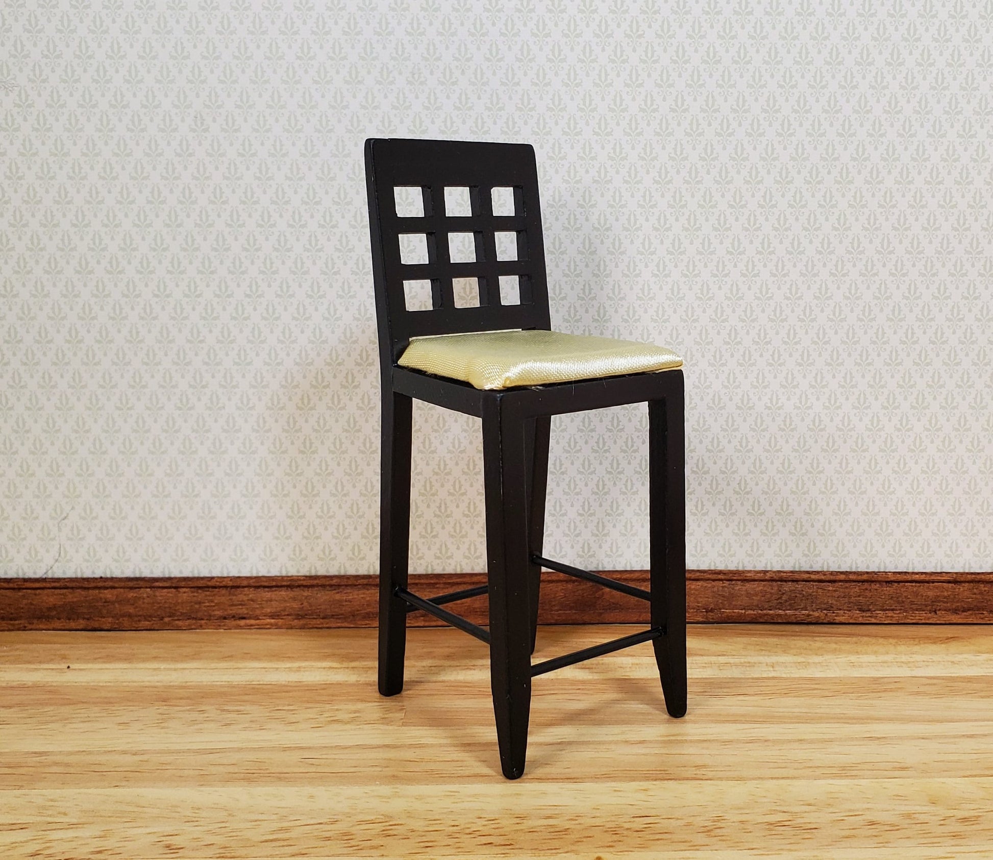 Dollhouse Tall Modern Bar Chair with Padded Seat Black 1:12 Scale Furniture