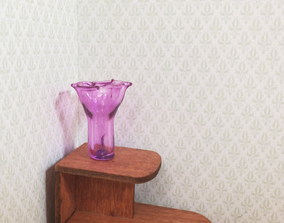Dollhouse Lavender Glass Ruffled Vase 1:12 Scale Miniature Decoration