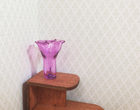 Dollhouse Lavender Glass Ruffled Vase 1:12 Scale Miniature Decoration