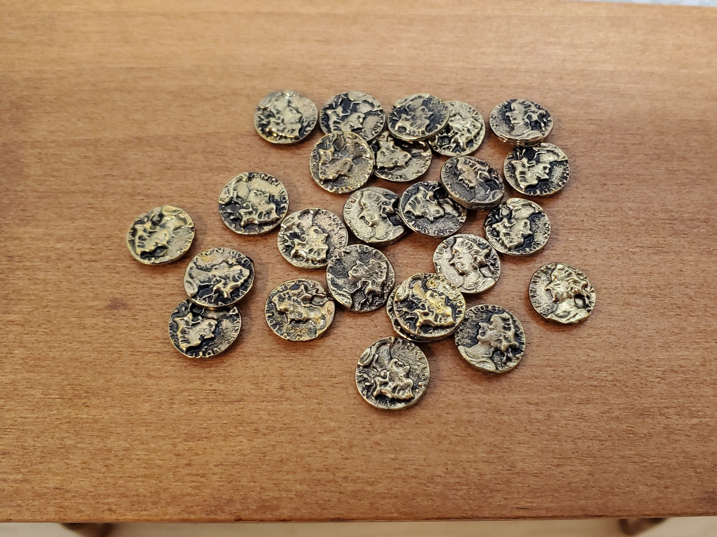 Miniature Antique Gold Coins Metal Treasure Prop 7mm approx. 25 pcs