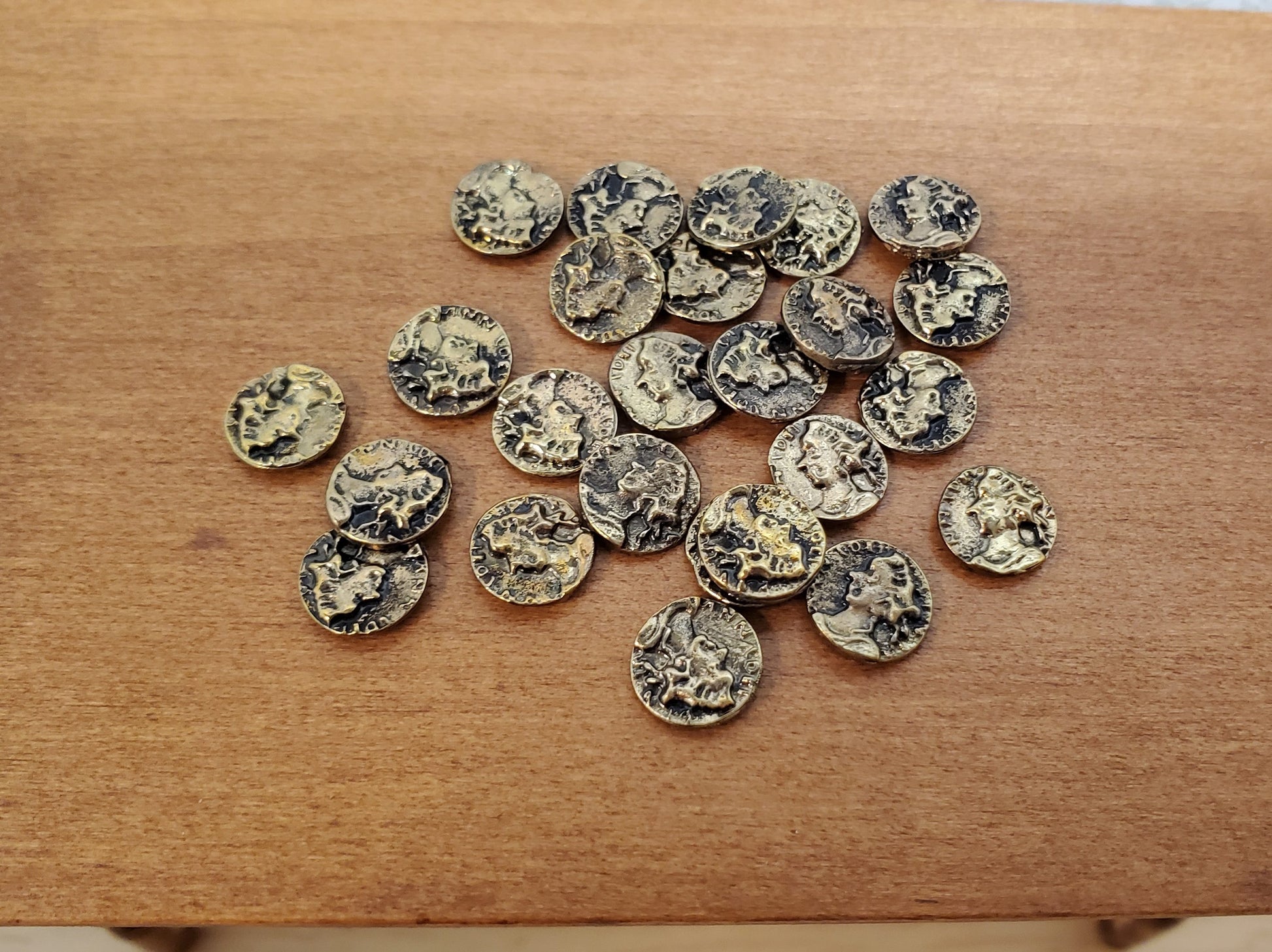 Miniature Antique Gold Coins Metal Treasure Prop 7mm approx. 25 pcs