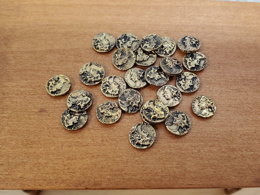 Miniature Antique Gold Coins Metal Treasure Prop 7mm approx. 25 pcs
